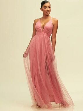 Luxxel Dusty Rose Maxi Tulle Gown
